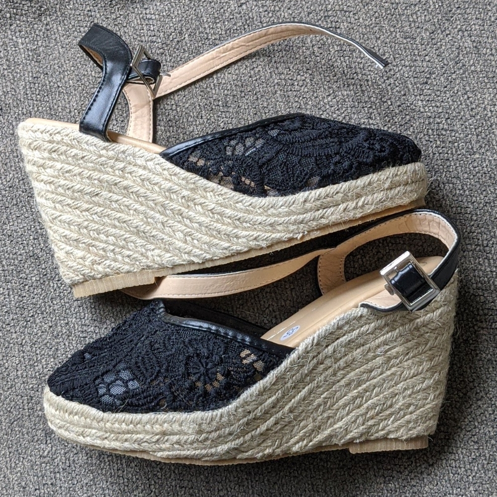 Black wedge sandals